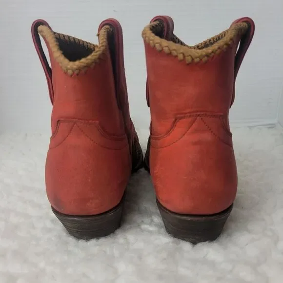 Liberty Boots Womens Size 7 Embroiderd Floral Red Leather Cowgirl Western Shoes - Picture 4 of 9